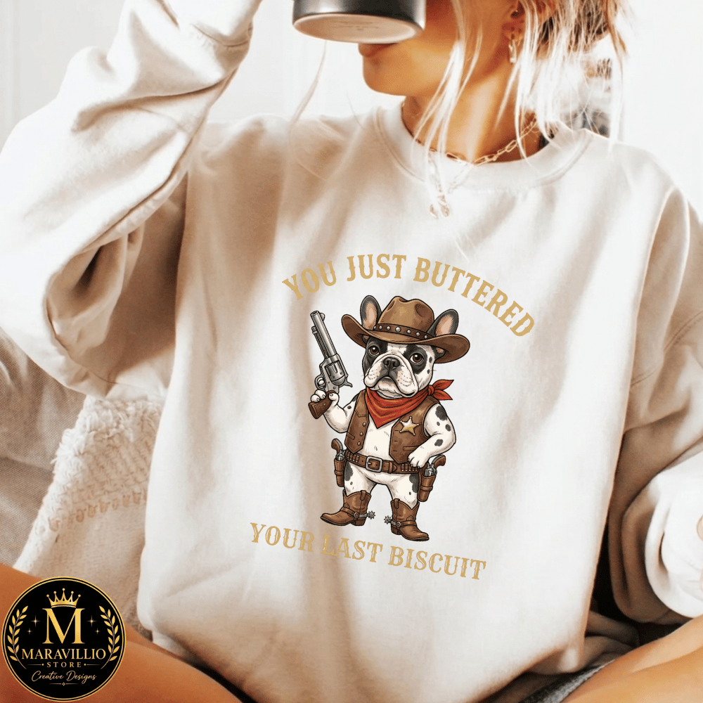 Cowboy Dog PNG: You've Just Buttered Your Last Biscuit Funny Western Puppy Humor png Vintage Rodeo Canine Clipart (Digital Download)