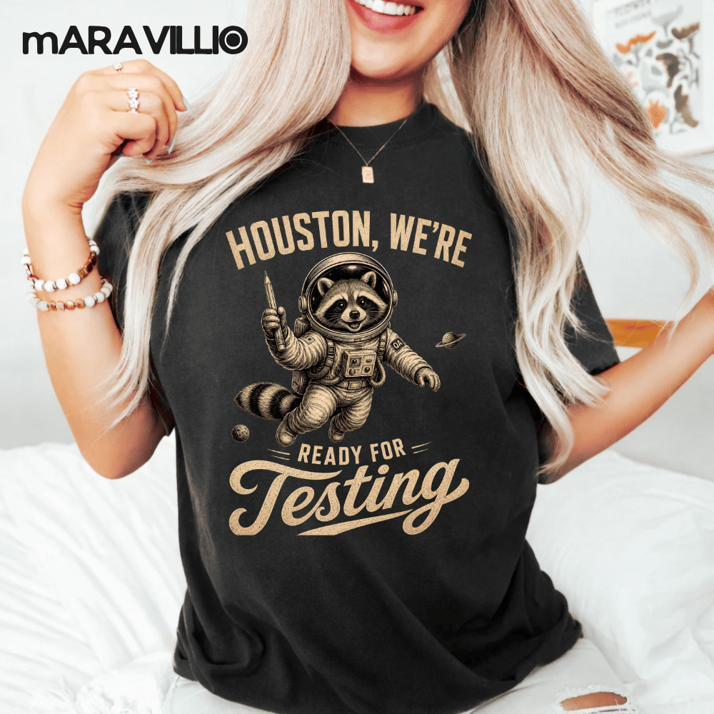 Houston We’re Ready For Testing PNG: Funny Raccoon Astronaut Teacher Testing Day png State Exam Humor Classroom (Digital Download)