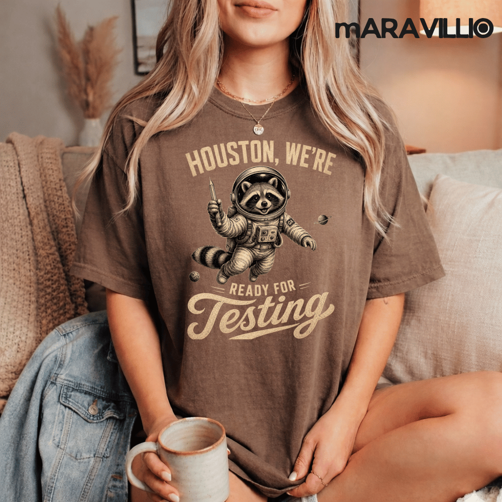Houston We’re Ready For Testing PNG: Funny Raccoon Astronaut Teacher Testing Day png State Exam Humor Classroom (Digital Download)