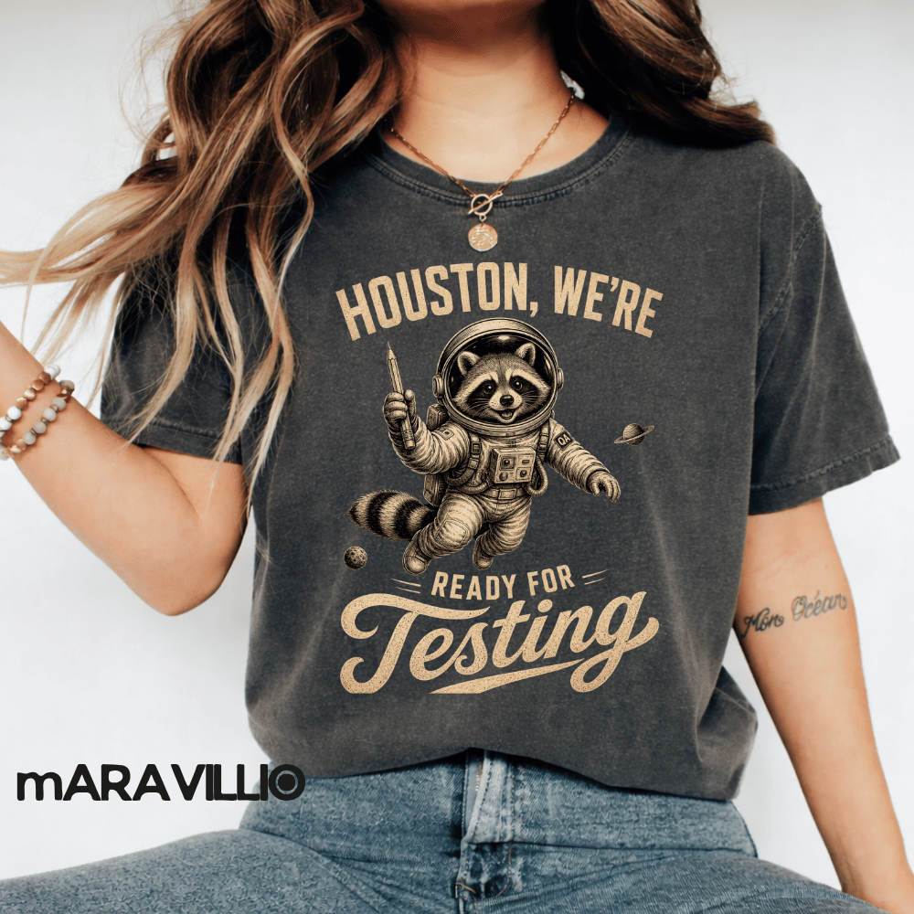 Houston We’re Ready For Testing PNG: Funny Raccoon Astronaut Teacher Testing Day png State Exam Humor Classroom (Digital Download)
