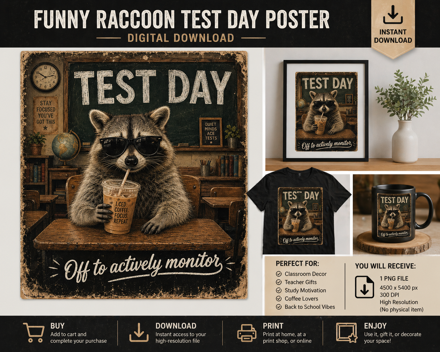 Teacher Test Day PNG Funny Raccoon Classroom Sarcasm Digital Download