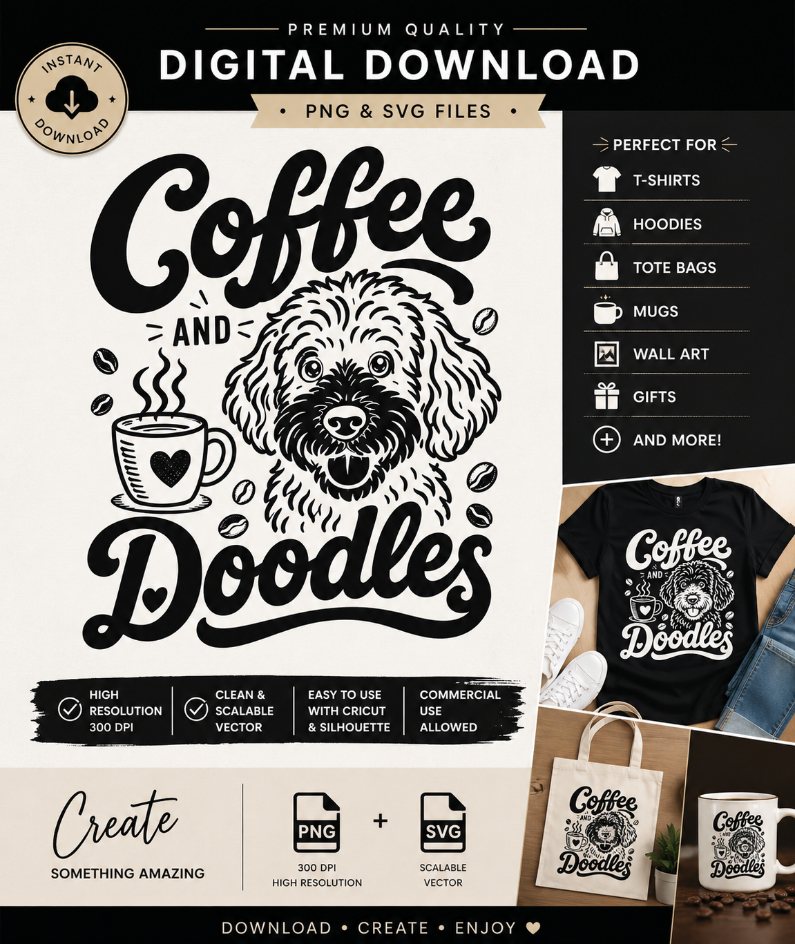 🐾 Coffee and Doodles – Digital Download (PNG & SVG)