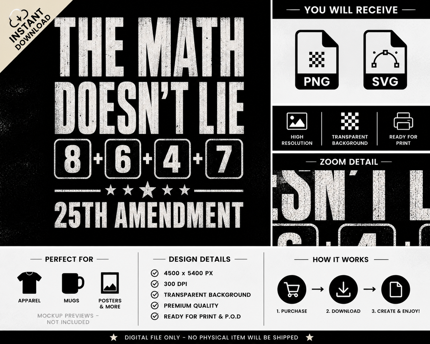 The Math Doesn't Lie 86 + 47= 25th Amendment Vintage PNG and SVG