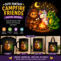 Cute Bigfoot Unicorn Dragon Campfire Camping PNG – Fantasy Outdoor Digital Download